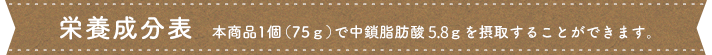 栄養成分表（本商品1個(75g)で中鎖脂肪酸5.8gを摂取することができます。